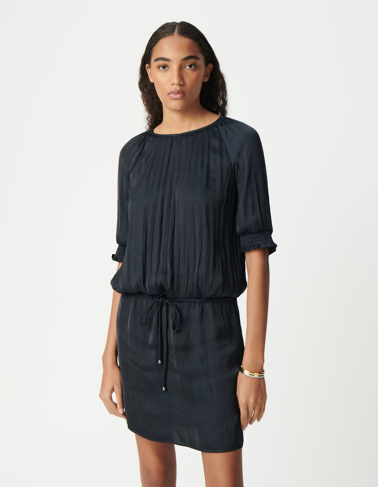 Marineblaues Kleid mit Crinkle-Drapierung für Damen-3