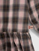 Kariertes Mädchenkleid, pink und khaki, Smock-Kragen-5