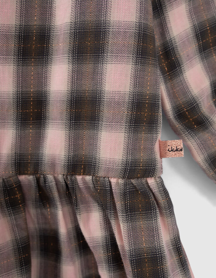 Kariertes Mädchenkleid, pink und khaki, Smock-Kragen-5