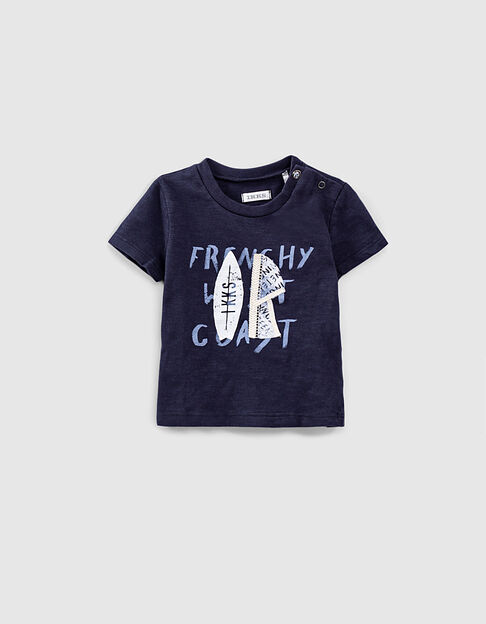 Navy T-shirt geborduurde espadrille biokatoen babyjongens 