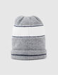 Bonnet gris tricot jacquard message garçon-3