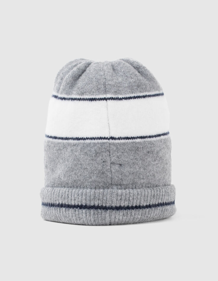 Bonnet gris tricot jacquard message garçon-3