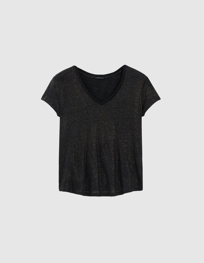 Schwarzes Damen-T-Shirt mit V-Ausschnitt in Foil-4