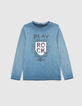 Stahlblaues Jungenshirt mit Wappen aus Wendepailletten-1