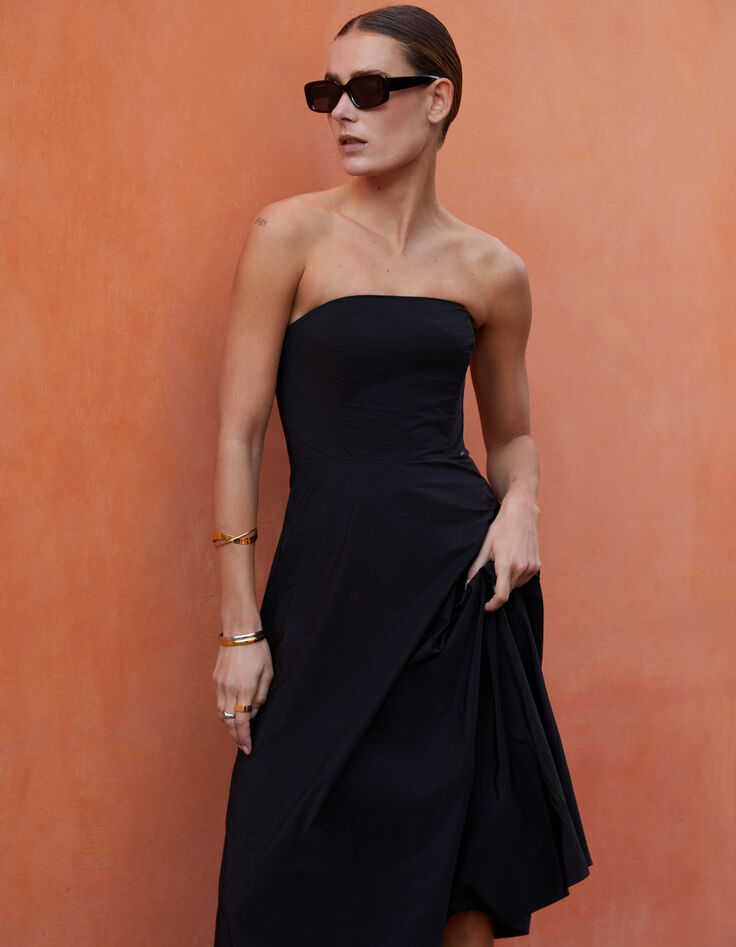 Robe bustier noire taffetas Femme-1