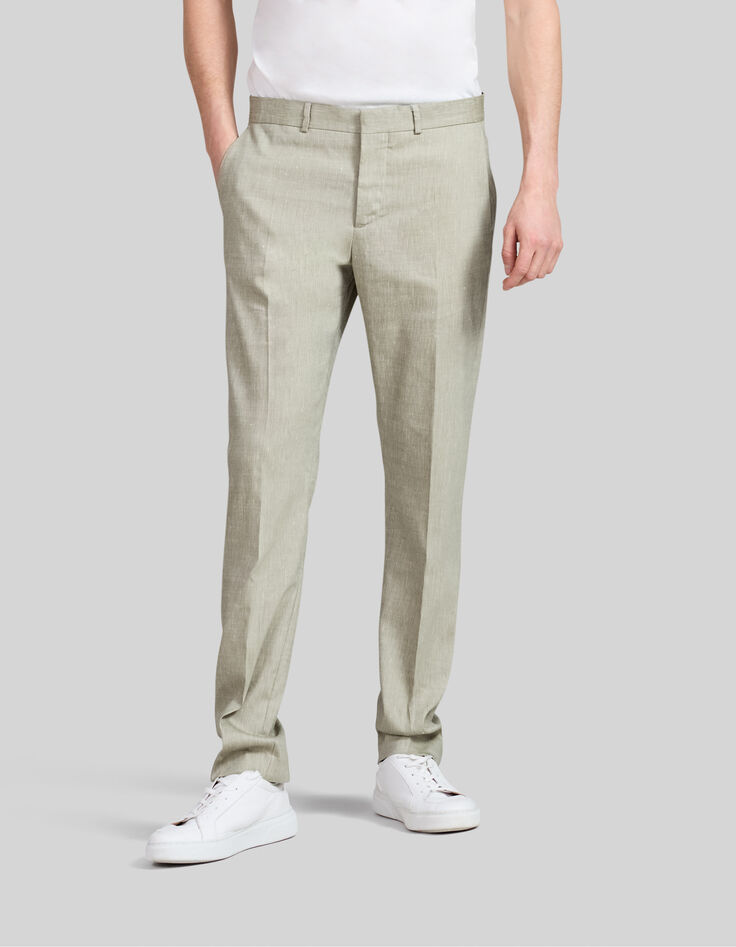 Pantalon de costume pistache lin m&eacute;lang&eacute; Homme-1