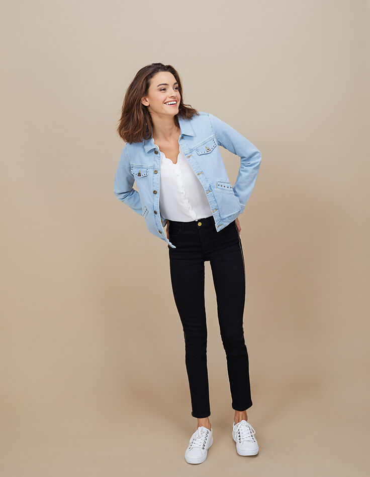 I.Code bleach denim studded jacket-7