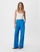 Damenhose mit weitem Bein, blau, mit Lochstickerei-1