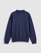 Pull marine tricot col polo boutonn&eacute; Homme-7