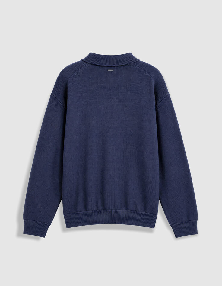 Pull marine tricot col polo boutonn&eacute; Homme-7