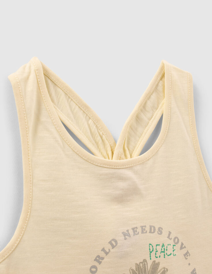 D&eacute;bardeur jaune coton bio peace and love brod&eacute; fille-2