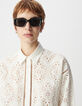 Wit opengewerkt biologisch katoenen shirt Dames-5