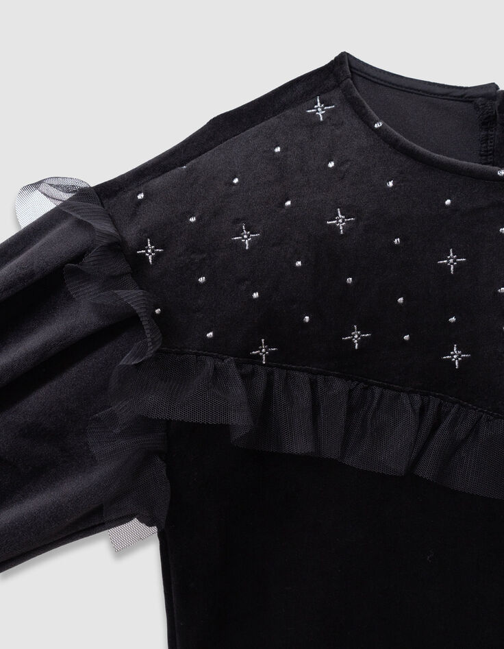 Girls’ black embroidered velvet dress with tulle ruffles-8