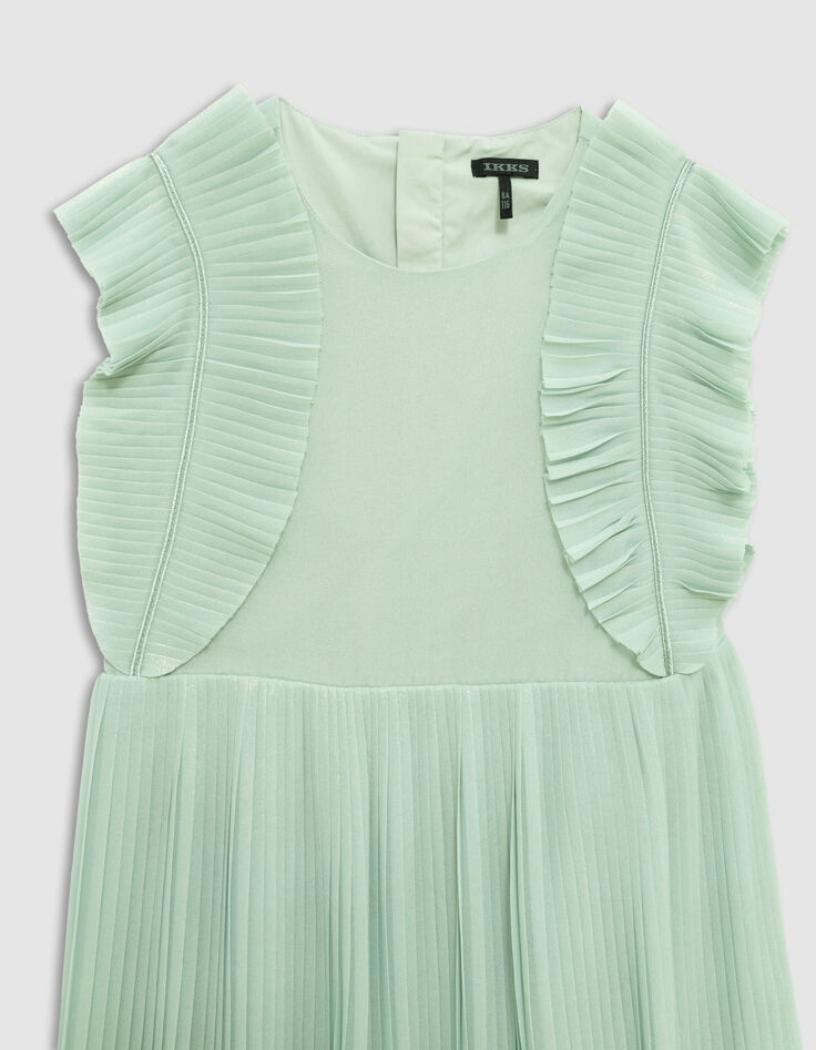 Water green iridescent pleated dress for girl-2