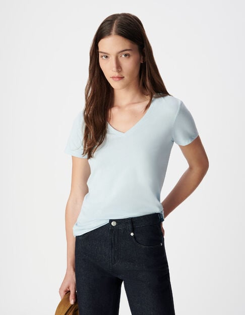 Tee-shirt col V bleu Femme - IKKS