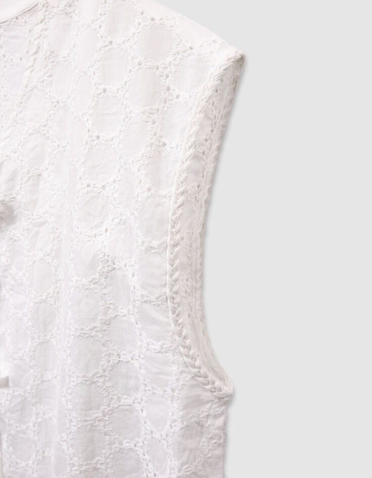 Chemise sans manches blanche dentelle à nouer devant fille-5 Chemise sans manches blanche dentelle à nouer devant fille-5