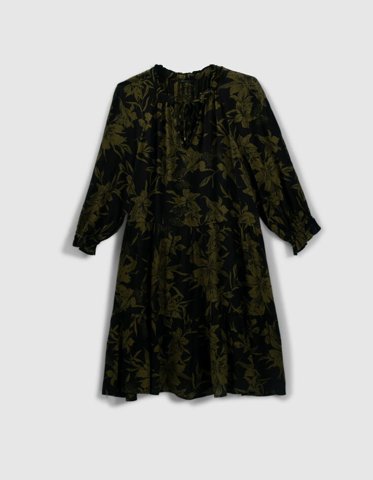 Women’s black lily print dress-7