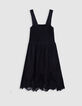 Robe noire smockée borderie dentelle Femme-5