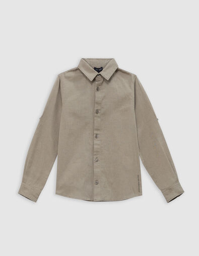 Kaki overhemd mix katoen en linnen jongens - IKKS