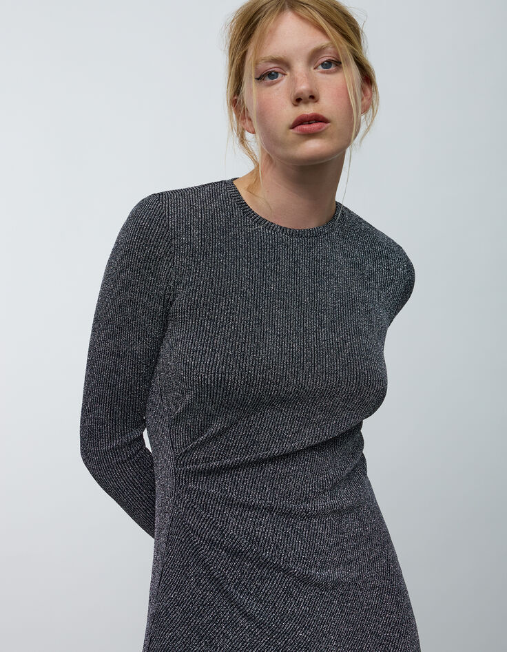Silbernes Maxikleid aus geripptem Lurex-Netz für Damen-4