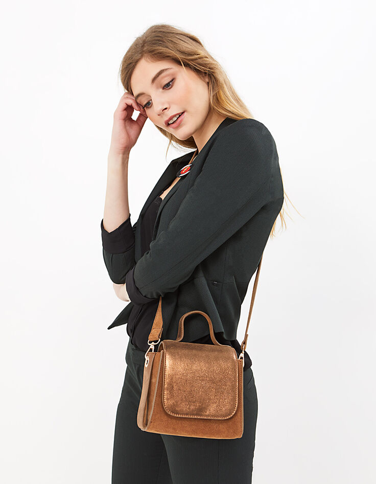 Cognacfarbene Trapeztasche aus Leder I.Code-2