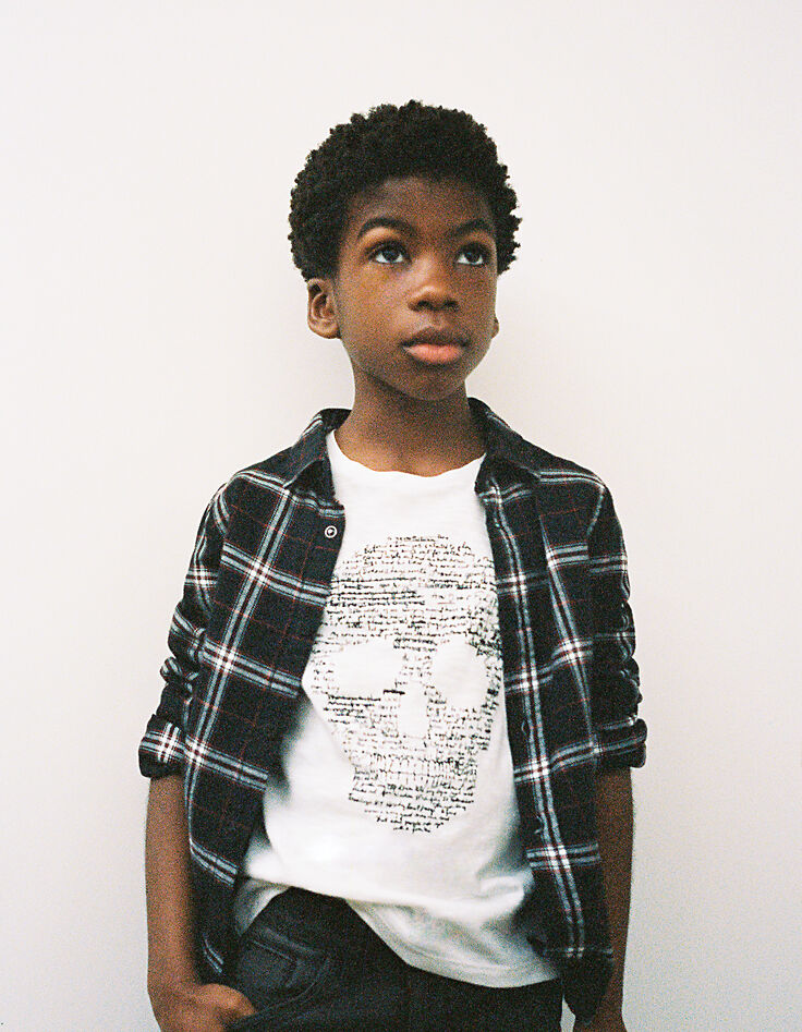 Boys’ off-white T-shirt with skull-writing-1 Boys’ off-white T-shirt with skull-writing-1