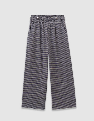 Girls’ navy gingham trousers with ruffles - IKKS