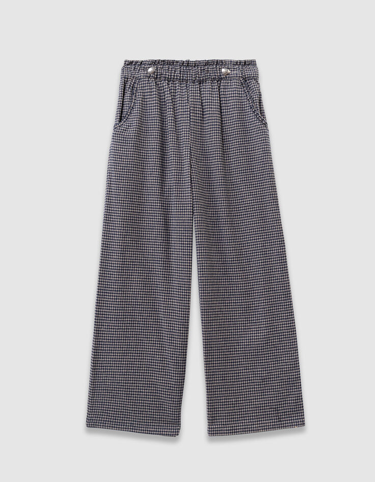 Girls’ navy gingham trousers with ruffles-1