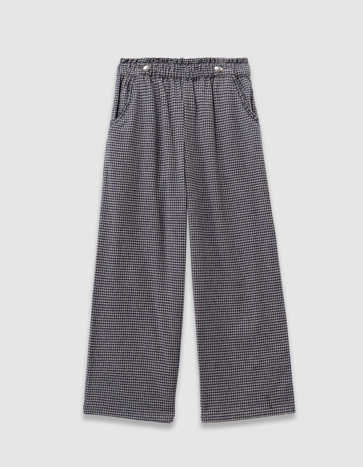 Girls’ navy gingham trousers with ruffles-1 Girls’ navy gingham trousers with ruffles-1
