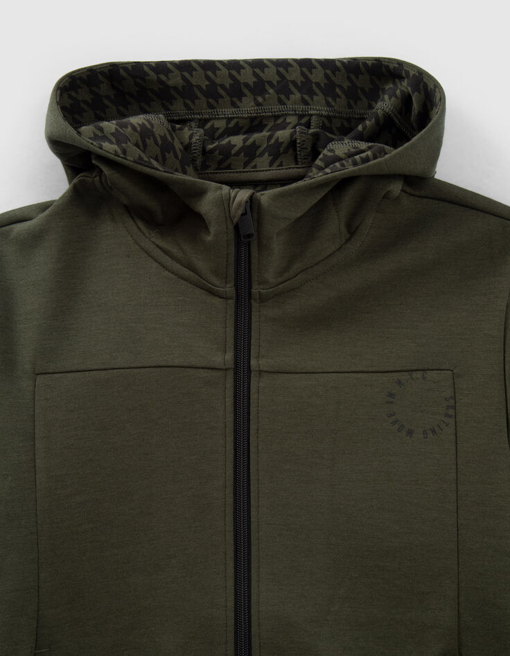 Khaki Jungensweatjacke mit Hahnentrittmuster am Umschlag-2