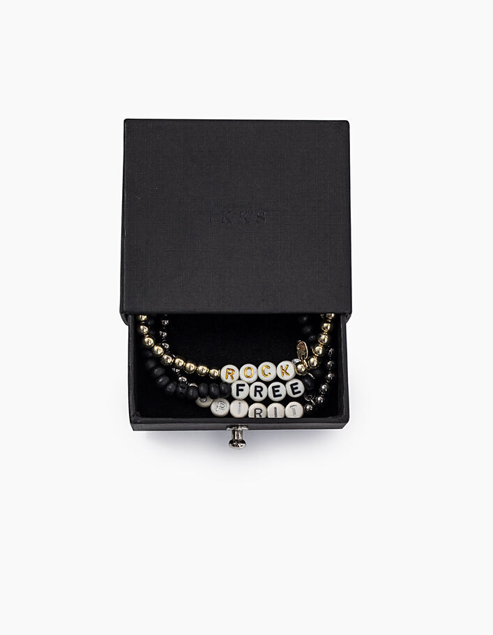 Set de 3 bracelets perles coloris noir, argent, doré femme - IKKS