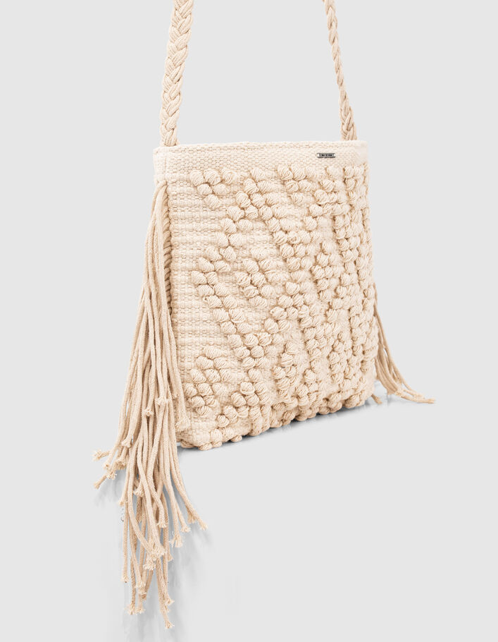 Ecru tas in geborduurd textiel met franjes meisjes - IKKS