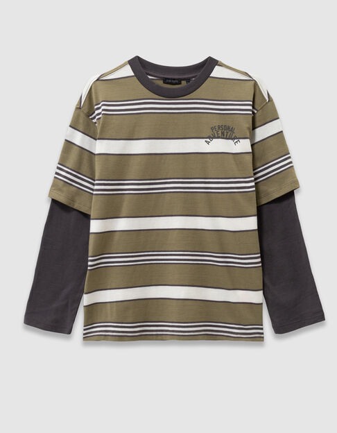 Trompe-l’oeil-Jungen-T-Shirt Biobaumwolle graue Ärmel - IKKS