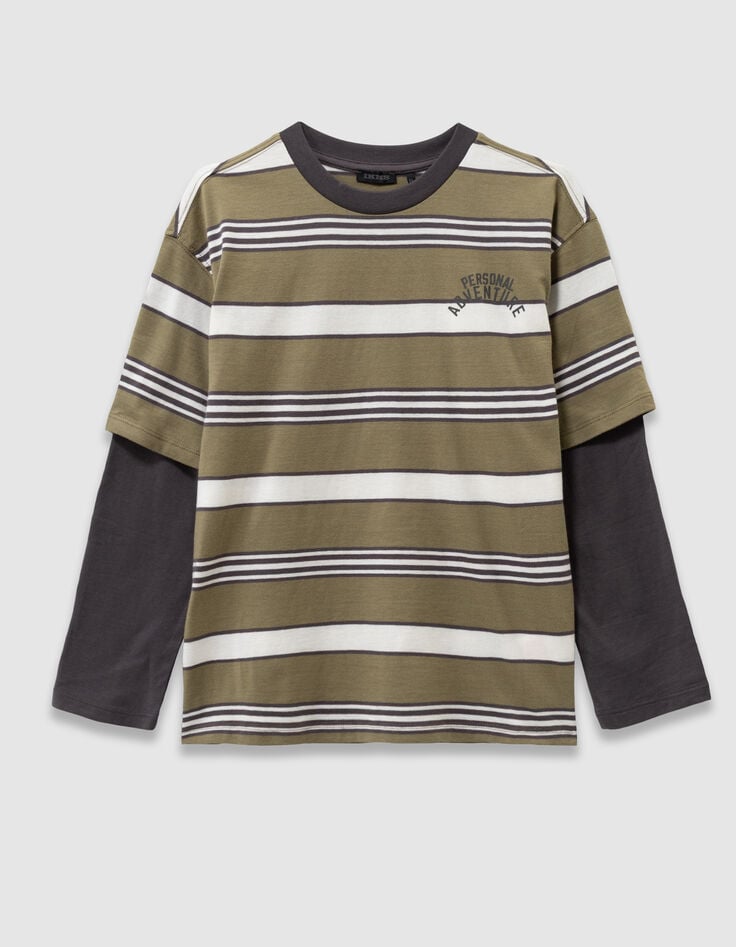 Trompe-l'oeil T-shirt grijze mouwen biokatoen jongens-3 Trompe-l'oeil T-shirt grijze mouwen biokatoen jongens-3