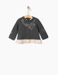 Sweat gris avec basque rose  bébé fille-1