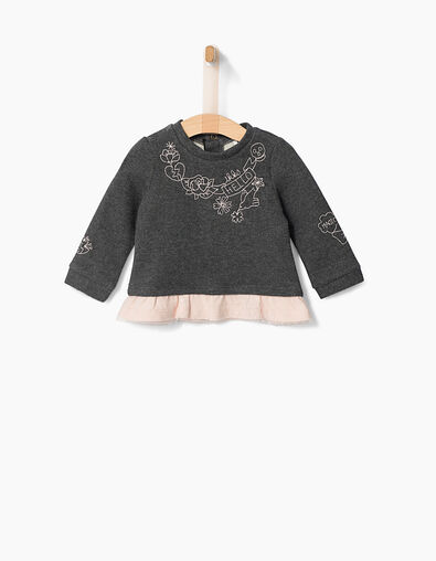 Sweat gris avec basque rose  bébé fille - IKKS