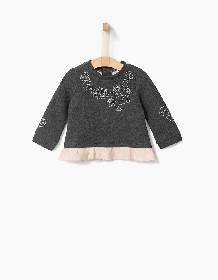 Sweat gris avec basque rose  bébé fille-1