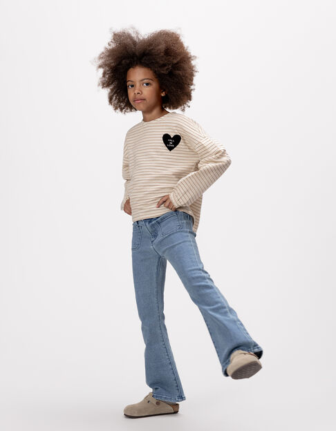 Girls' blue waterless flared jeans with patch pockets - IKKS