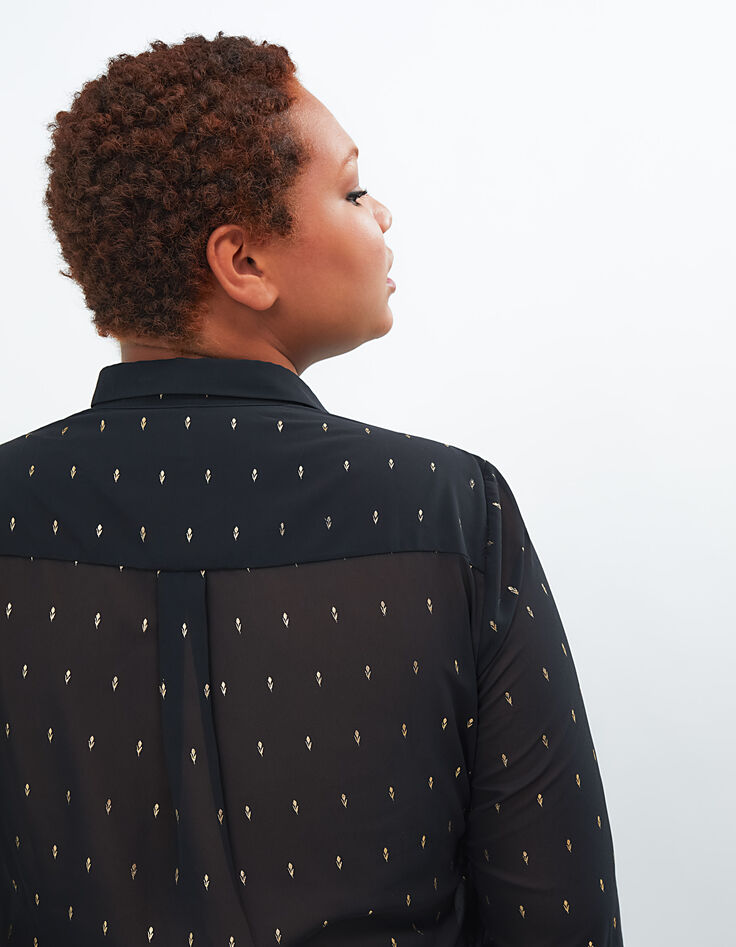Schwarze Bluse mit goldfarbenen Foil-Blumen I.Code-5
