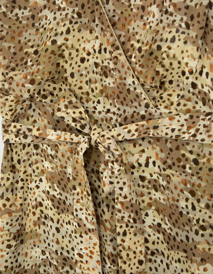Mandelgrünes Damenkleid mit Animalprint, schulterfrei-5