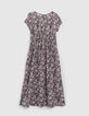 Langes marineblaues Mädchenkleid mit Blumen-Print-1