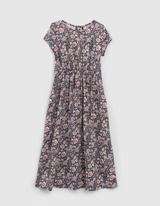 Girls' navy flower print Lenzing™ Ecovero™ long dress