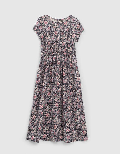 Girls' navy flower print Lenzing™ Ecovero™ long dress - IKKS