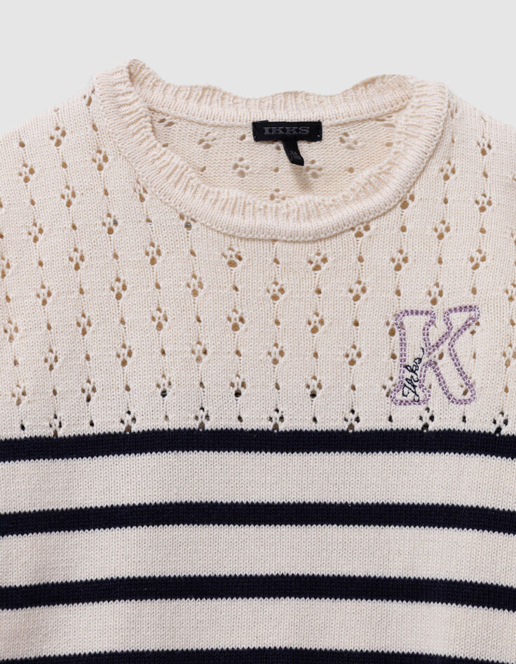 Jersey crudo de algod&oacute;n org&aacute;nico a rayas marineras ni&ntilde;a-2