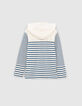 Tee-shirt marinière écru à capuche coton bio garçon-4