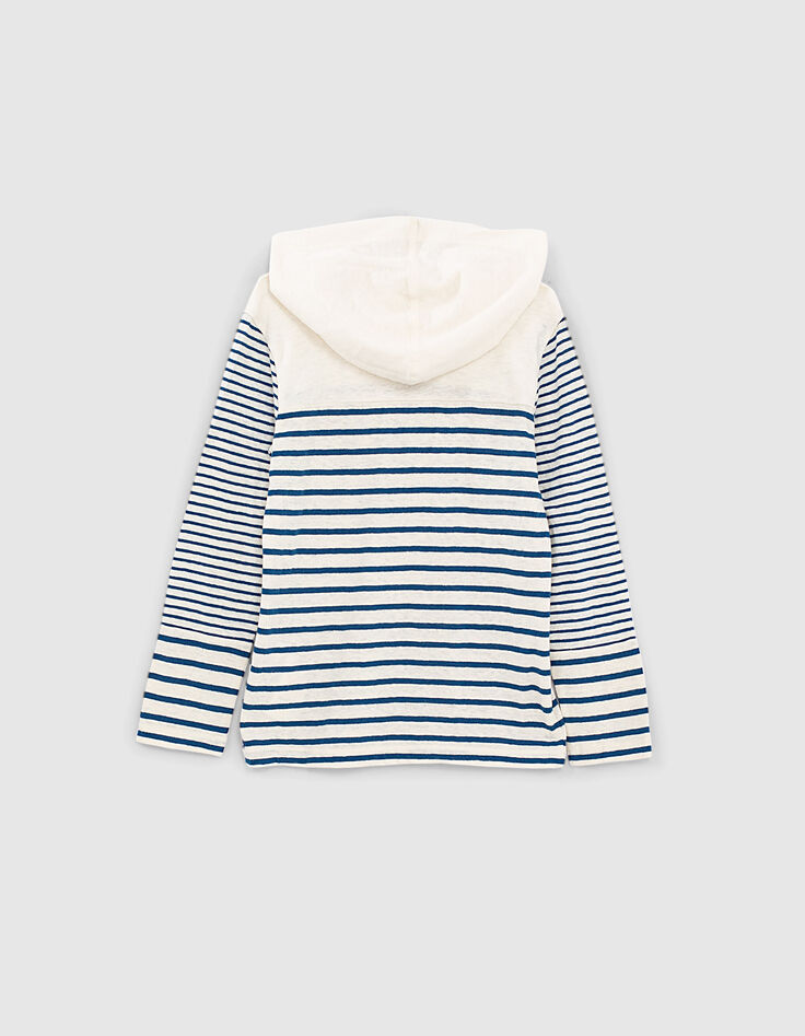Tee-shirt marinière écru à capuche coton bio garçon-4 Tee-shirt marinière écru à capuche coton bio garçon-4
