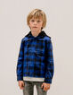 Camisa de cuadros azules con capucha de niño extraíble-1
