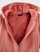 Oudroze vilten vest binnenkant Sherpa meisjes-5