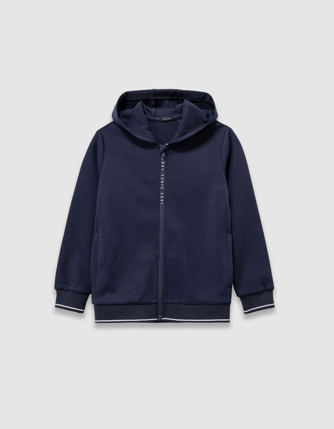 Boys’ navy zipped hooded cardigan with zip lettering - IKKS