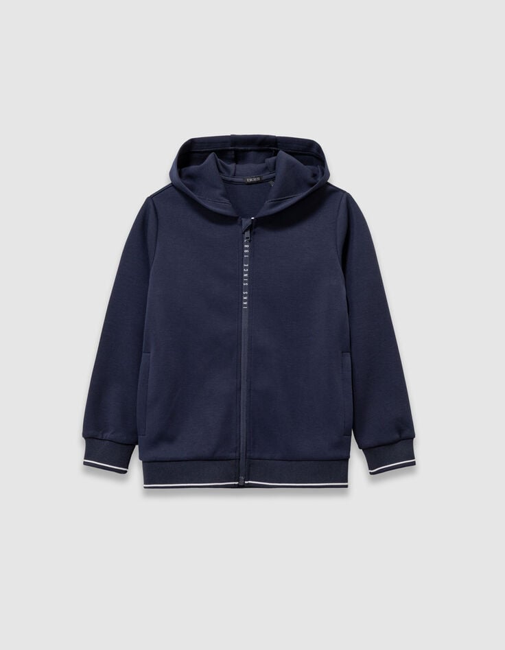 Boys’ navy zipped hooded cardigan with zip lettering-1 Boys’ navy zipped hooded cardigan with zip lettering-1